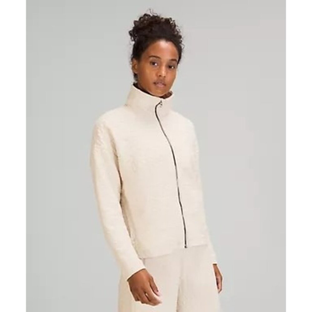 Lululemon Rippled Full Zip Jacket, White Opal, Size 12, Funnel Neck, Cotton